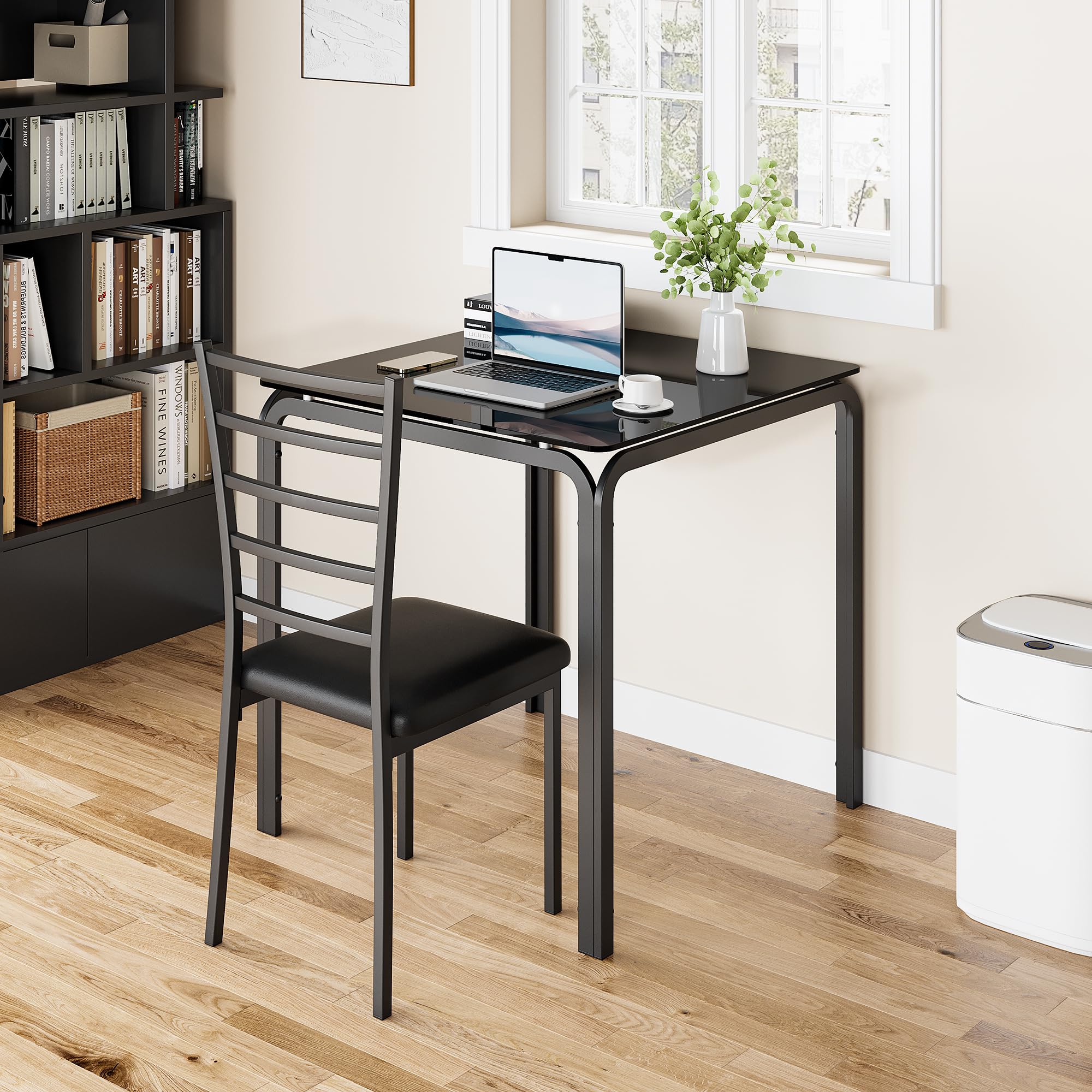 IDEALHOUSE 3-Piece Square Glass Dining Table Set for 2 - Compact Kitchen & Dinette Set with 2 Chairs - Perfect for Small Spaces, Apartments & Breakfast Nooks