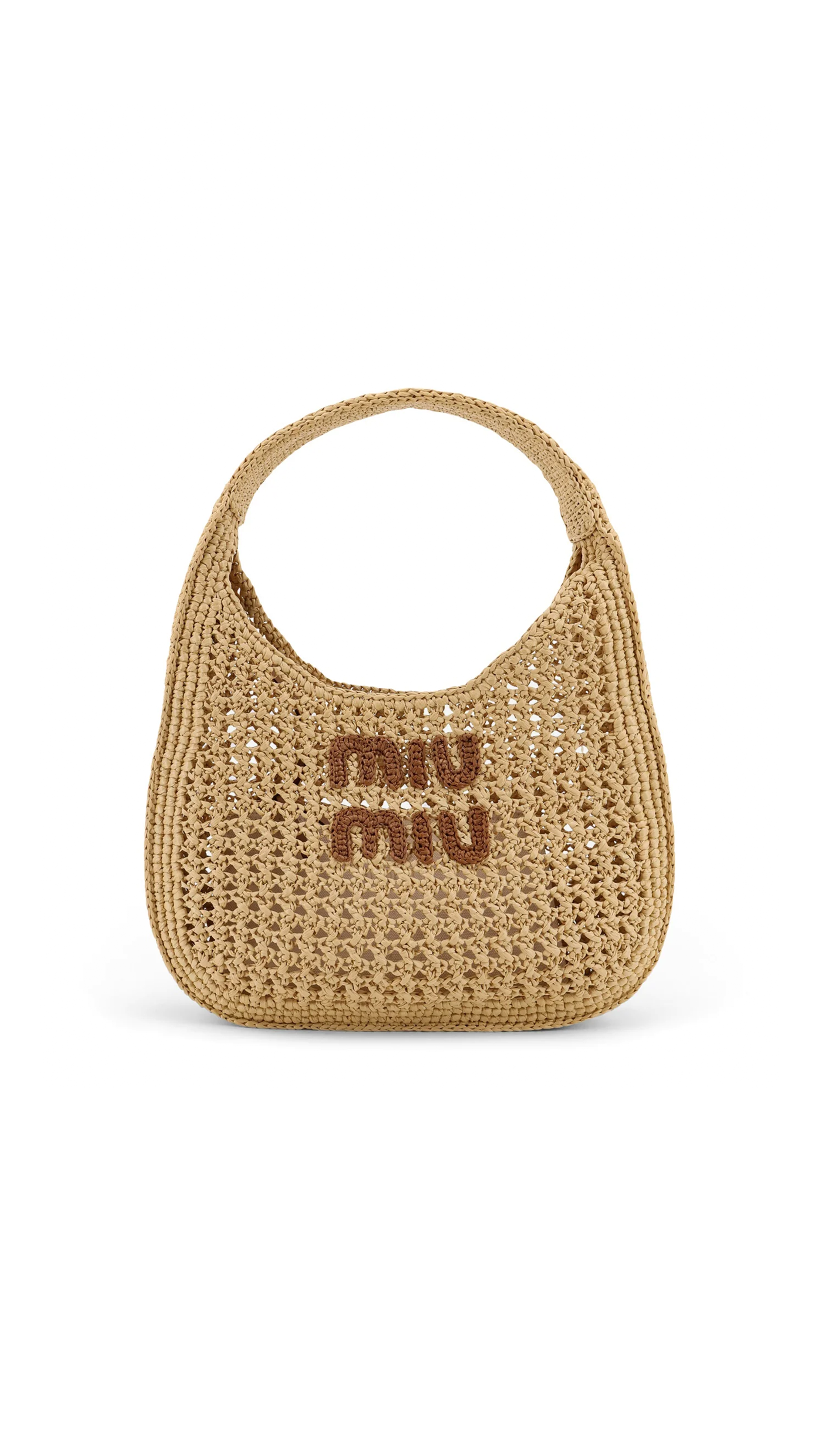 Raffia Effect Woven Hobo Bag - Beige/Cognac Crossbody Purse for Women | Summer Beach Tote, Boho Fashion Accessory, Casual Outing Handbag