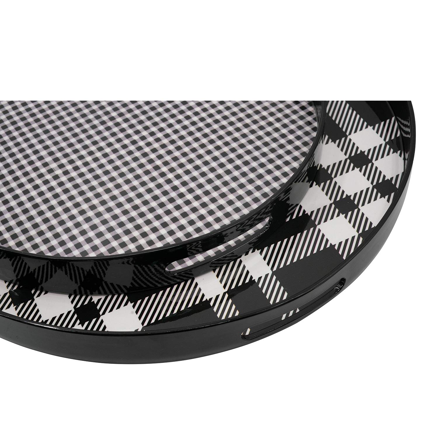 A&B Home Round Plastic Decorative Tray with Handles - Set of 2 Black & White Jewelry Organizer Trays for Coffee Table, Ottoman, Dining Table, Kitchen Counter & Living Room Decor - Perfect for Serving, Storage & Home Organization