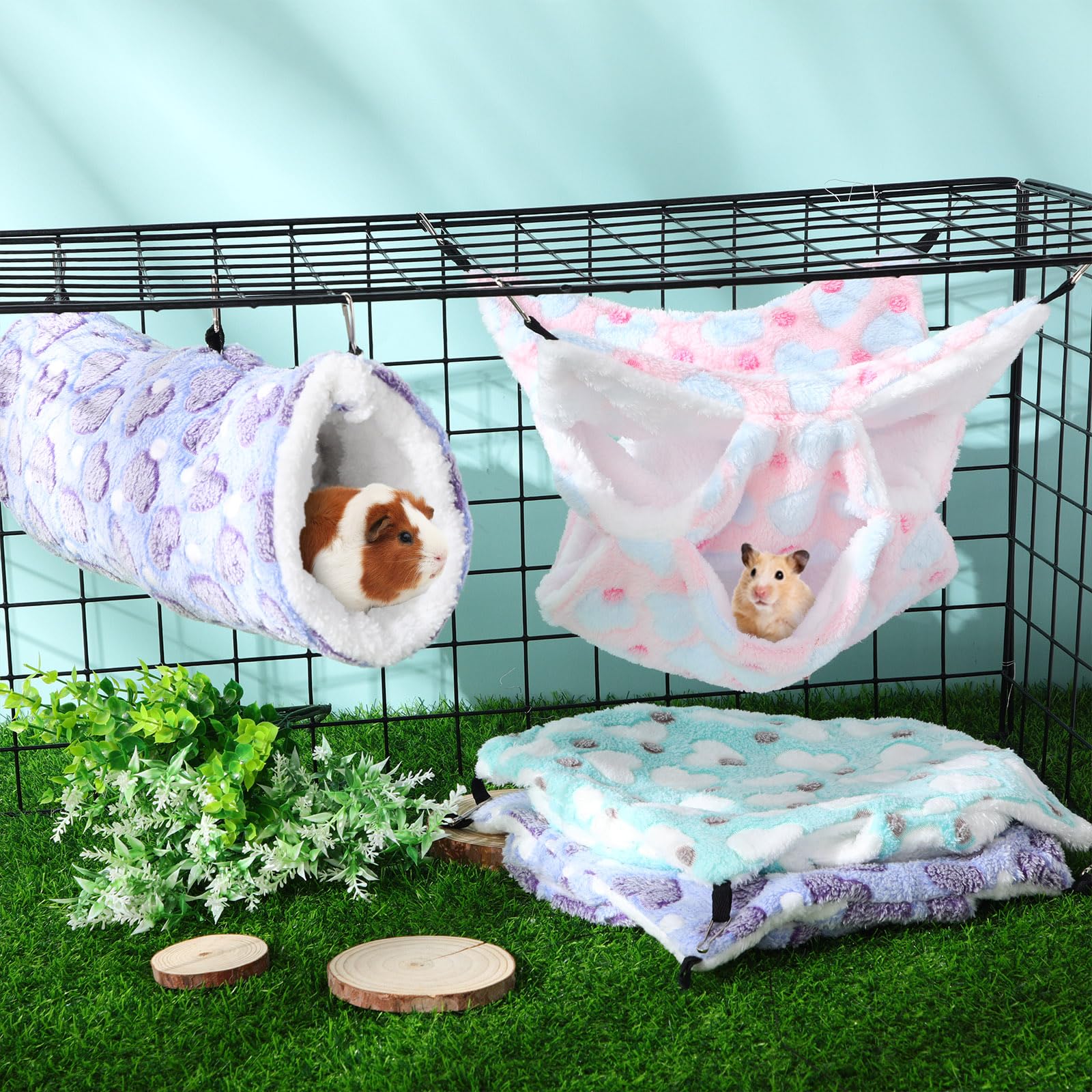 Sweetude 6-Piece Rat Hammocks Set - Ferret Hanging Tunnel & Sugar Glider Toy - Small Animal Hideout Bed for Cage - Guinea Pig & Hamster Accessories - Cozy Pet Bed for Rats, Ferrets, Guinea Pigs (Lovely Design) - Perfect for Small Animal Playtime & Cage Enrichment