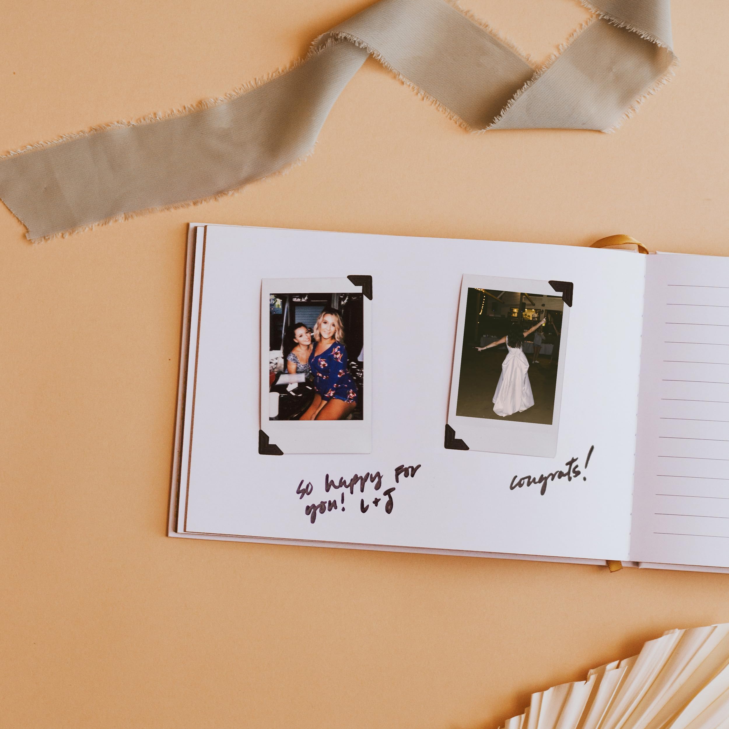 Elegant Guest Book for Weddings, Baby Showers & Special Events - Timeless Design with Polaroid, Bookmark & Gold Floral Accents - 9