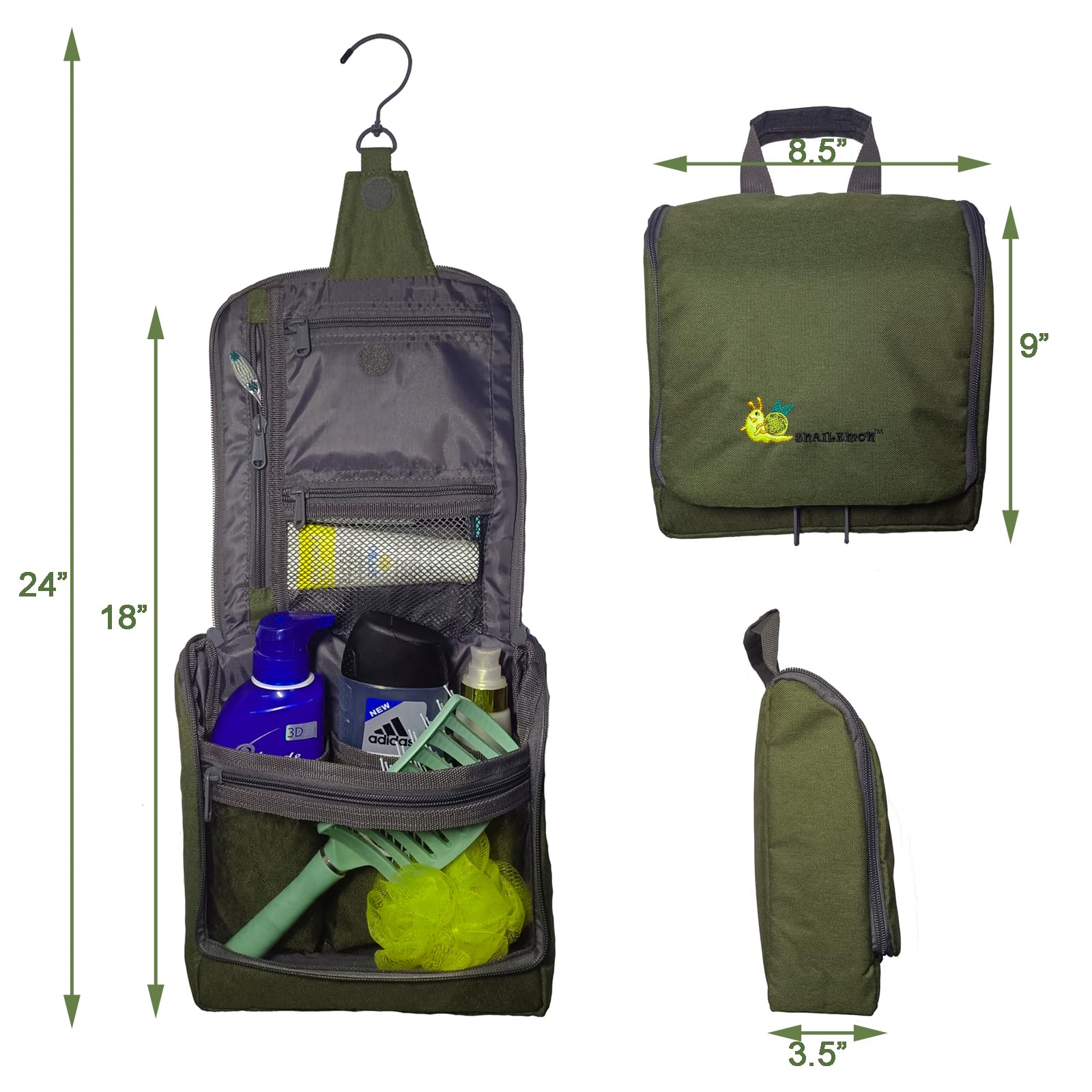Hanging Travel Toiletry Bag Organizer - Waterproof Cosmetic & Makeup Bag for Shampoo, Soap, Loofah | Portable Dopp Kit for Bathroom, Beach & Gym Essentials | Perfect Hygiene Kit for Camping & Vacation (Hunter Green)