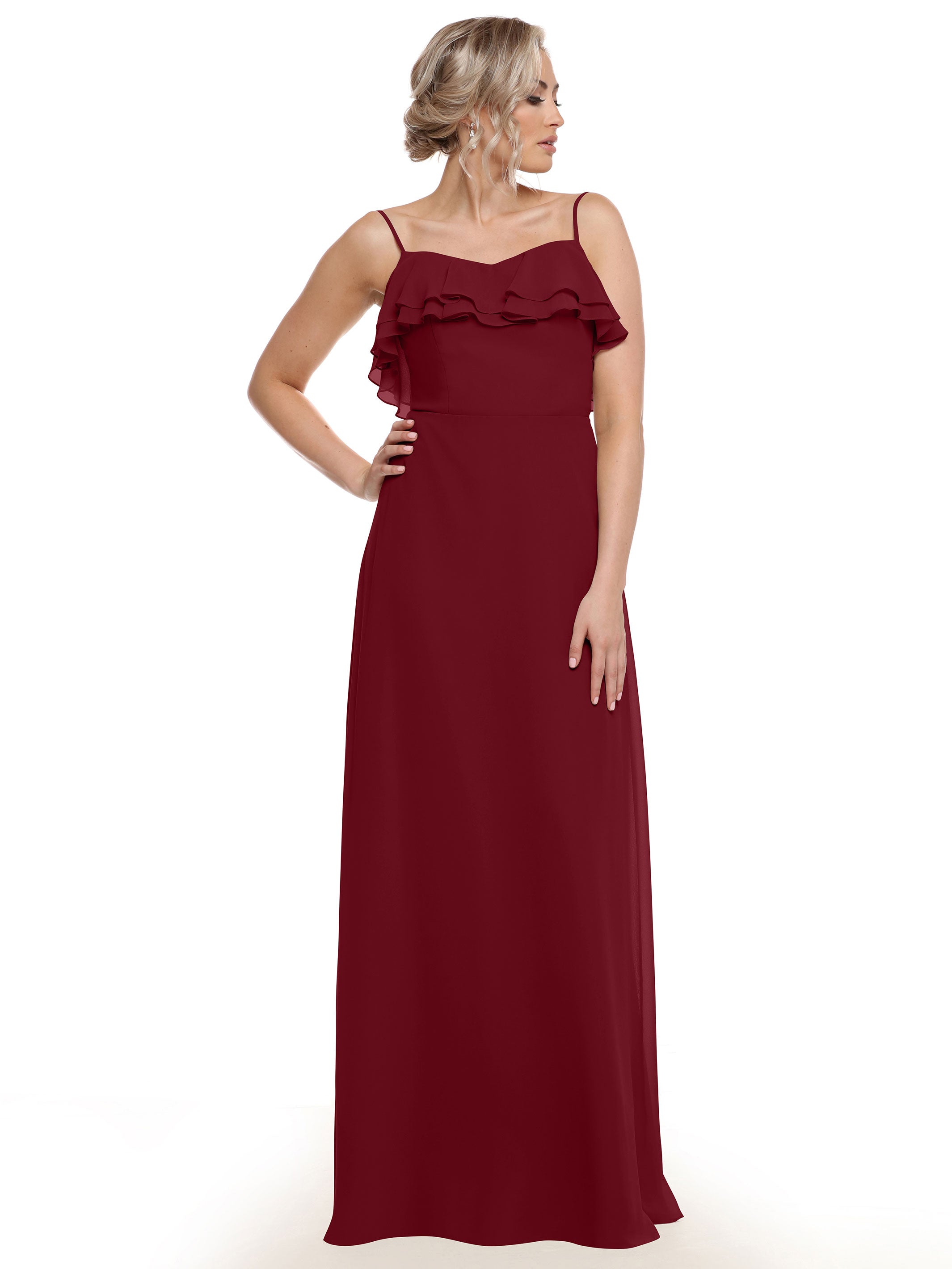 Elegant Ruffled Neckline Chiffon Bridesmaid Dress - Perfect for Weddings, Formal Events & Special Occasions
