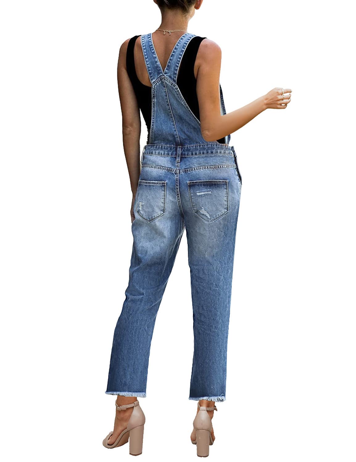 LookbookStore Women's Stretch Ripped Denim Bib Overalls - Casual Jumpsuit Pants for Women | Perfect for Streetwear, Music Festivals & Everyday Fashion