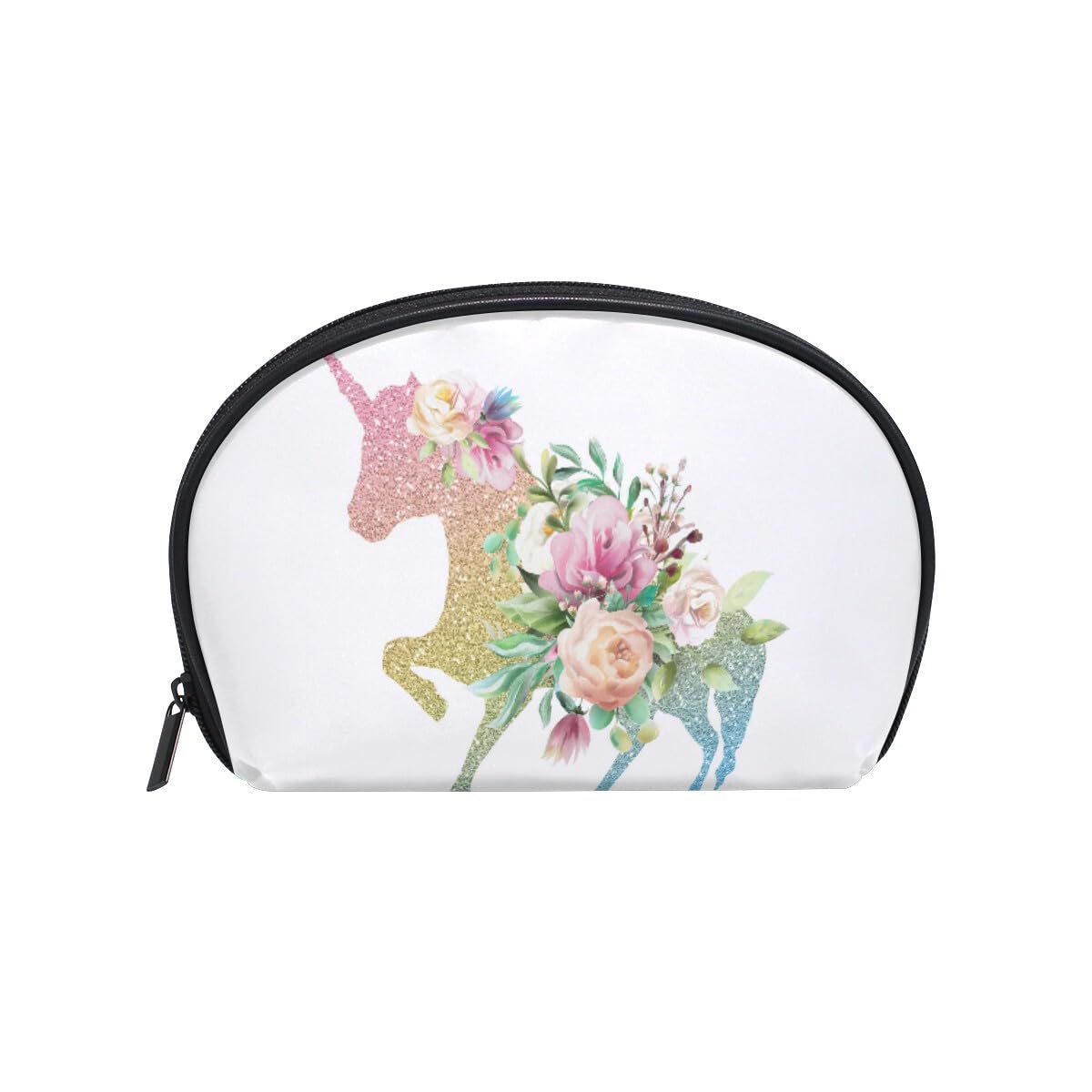Rainbow Glitter Unicorn Makeup Bag for Women & Teens – Shiny Golden Cosmetic Organizer with Multiple Compartments | Perfect for Travel, School & Gift Giving