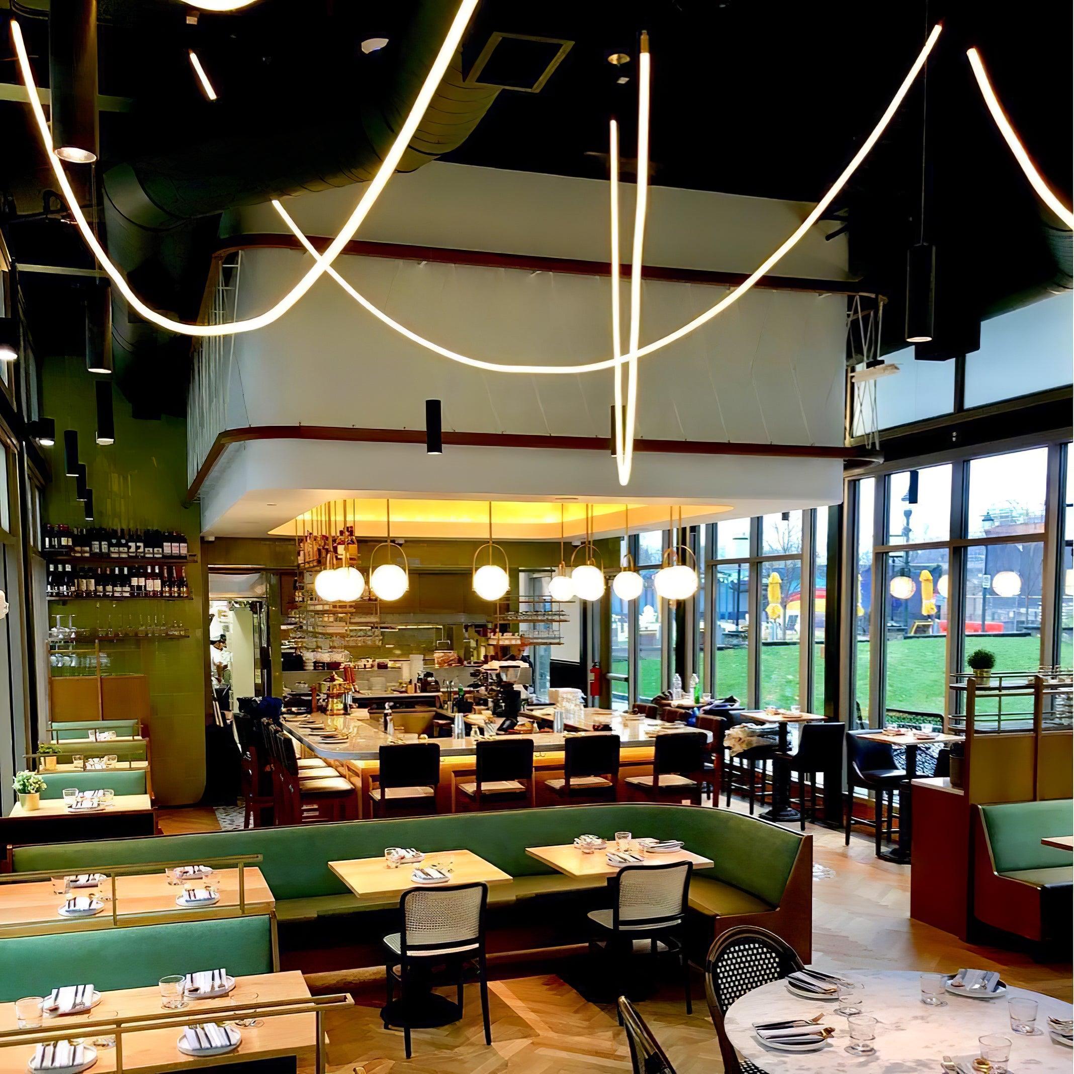 Modern Flexible Curve Pendant Lamp - Adjustable LED Hanging Light for Kitchen Island, Dining Room & Bedroom Decor