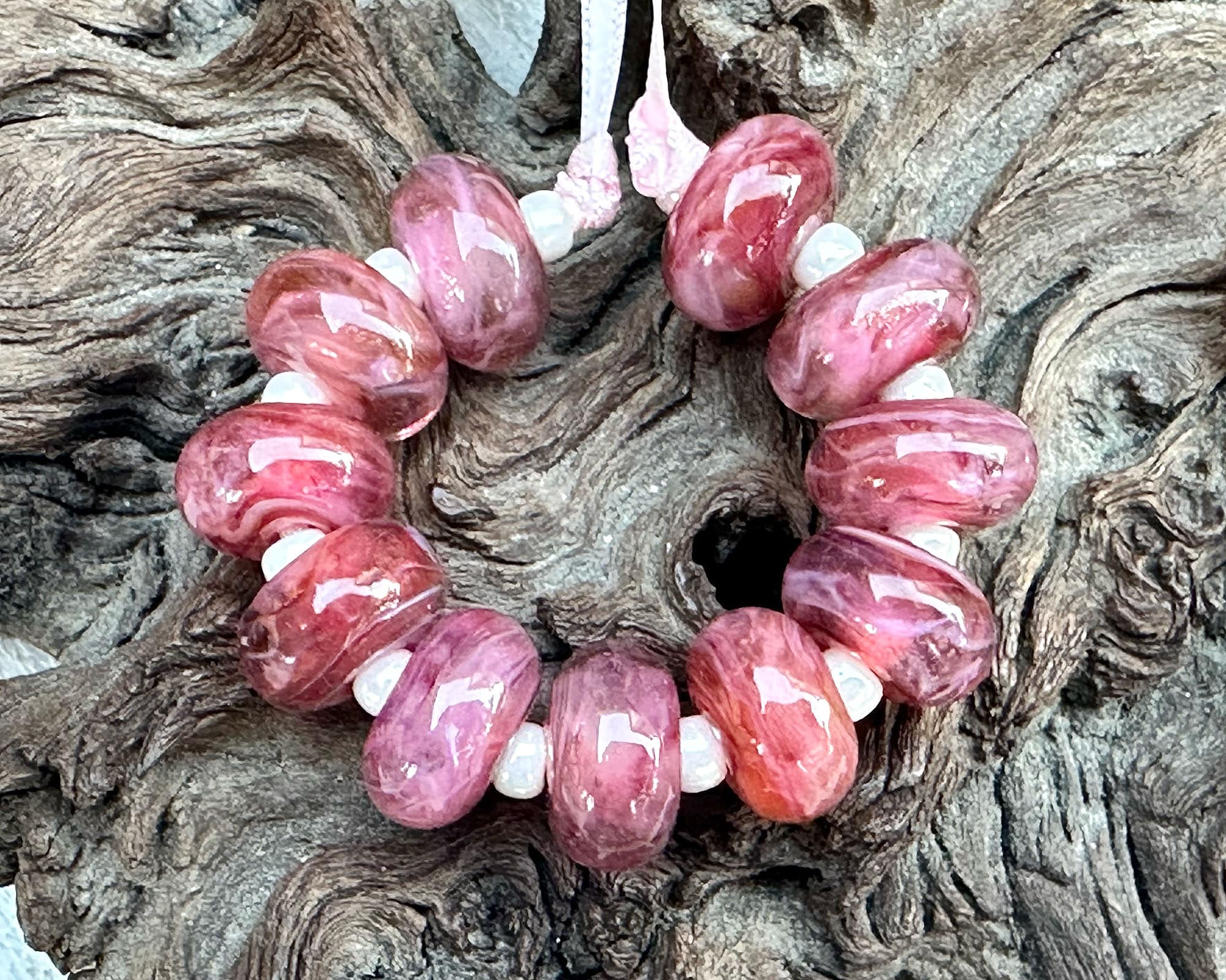 Rose Pink Shimmer Lampwork Glass Beads Set for Jewelry Making - DIY Bracelet, Necklace & Craft Projects - SRA Certified Beads for Handmade Accessories