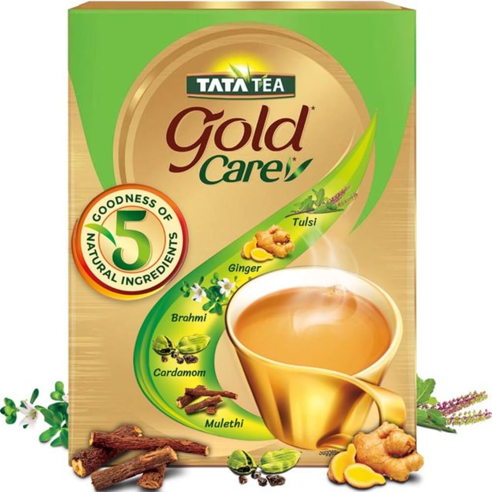 Tata Tea Gold Care 500g - Premium Black Tea with Cardamom, Ginger Powder, Tulsi, Brahmi & Mulethi | Natural Ingredients, Rich Flavor | Perfect for Morning Boost, Relaxation & Ayurvedic Wellness