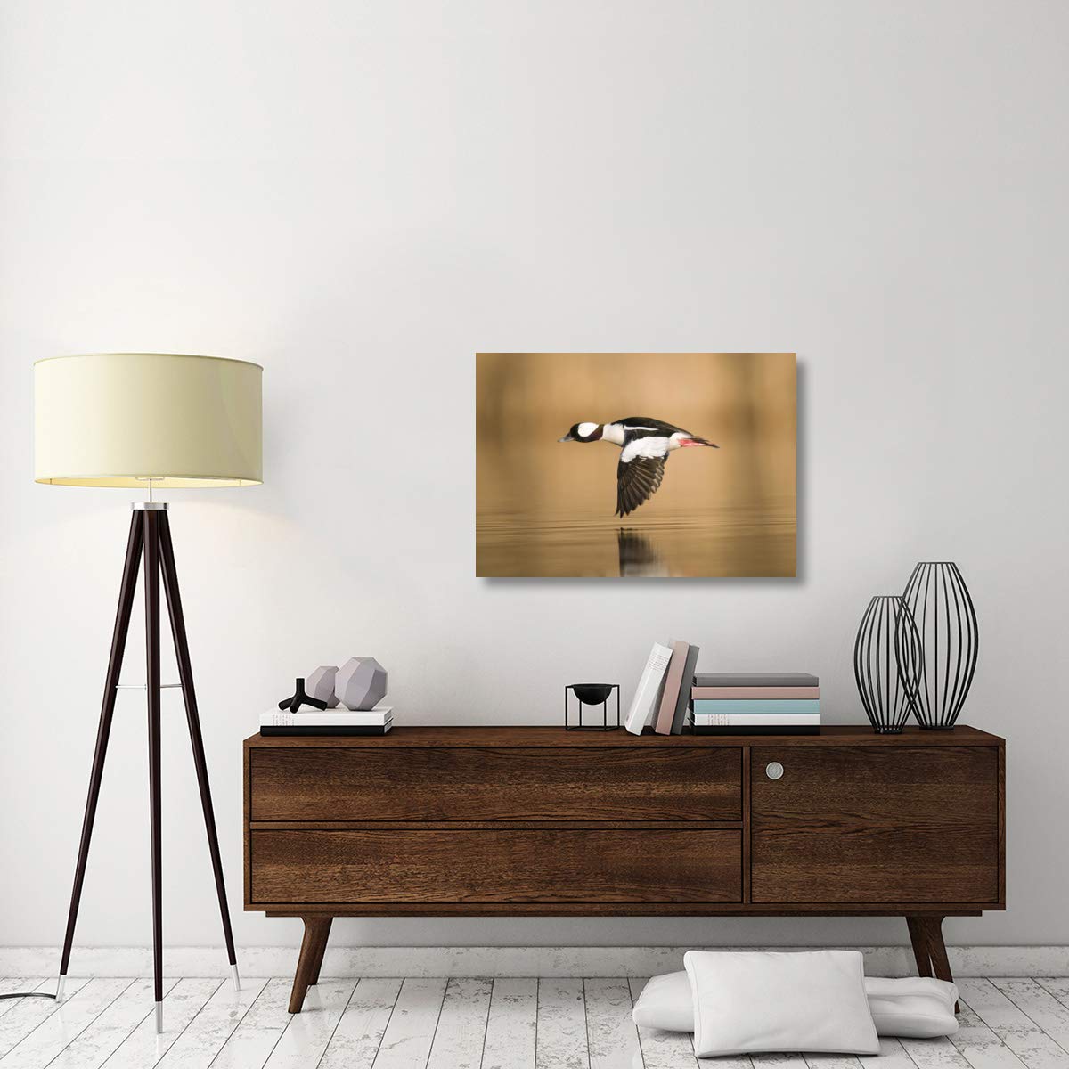 Bufflehead Male Duck Flying Canvas Art Print - Island Lake Recreation Area Michigan - 36x25.2 Inches Wall Decor for Living Room, Office & Bedroom