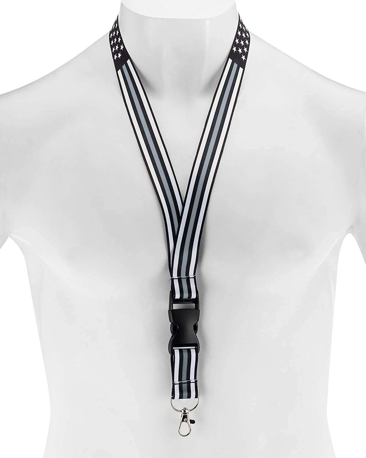 Thin Grey-Gray Line American Flag Lanyard - Adjustable Badge & ID Holder for Office, School, Security & Events - Perfect for Work, Conventions & Everyday Use