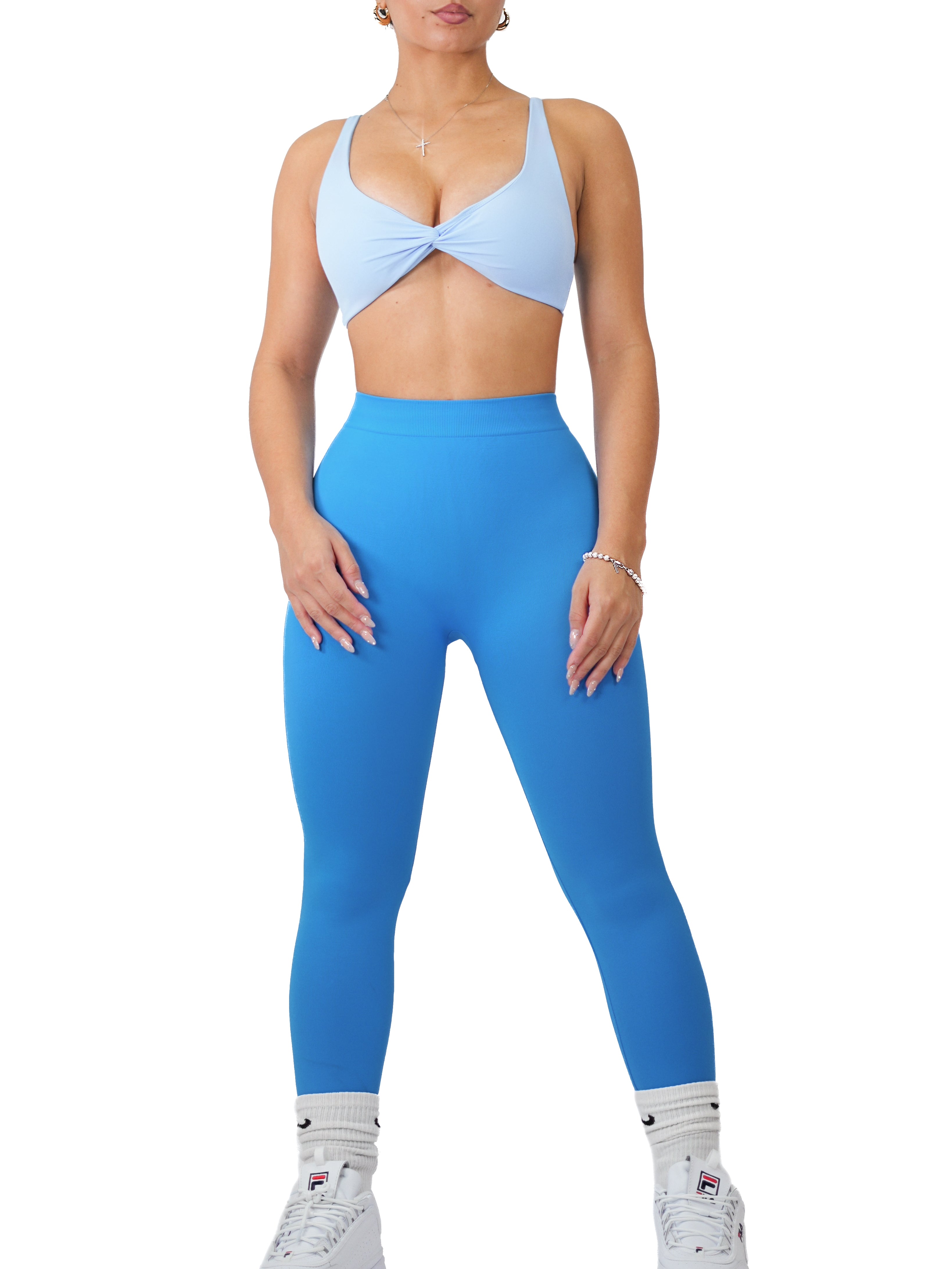 Seamless Low Back Leggings for Women - High Waisted Yoga Pants with Butt Lifting Design - Comfortable Workout Leggings for Gym, Running & Lounge (Adonis Blue)