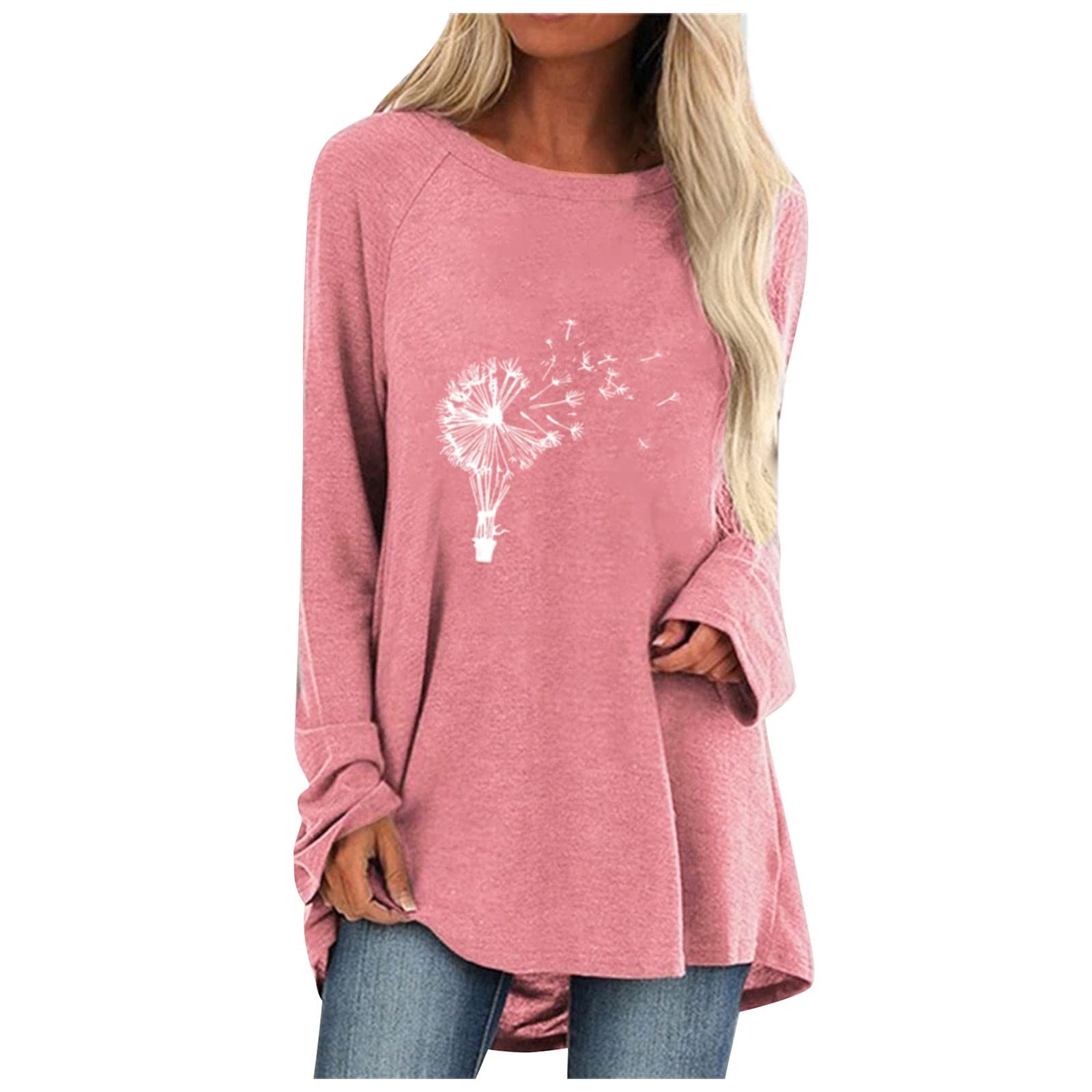 Women's Floral Graphic Long Sleeve Boat Neck Blouse - Trendy Casual & Dressy Loose Fit Top for Work, Date Night and Everyday Wear