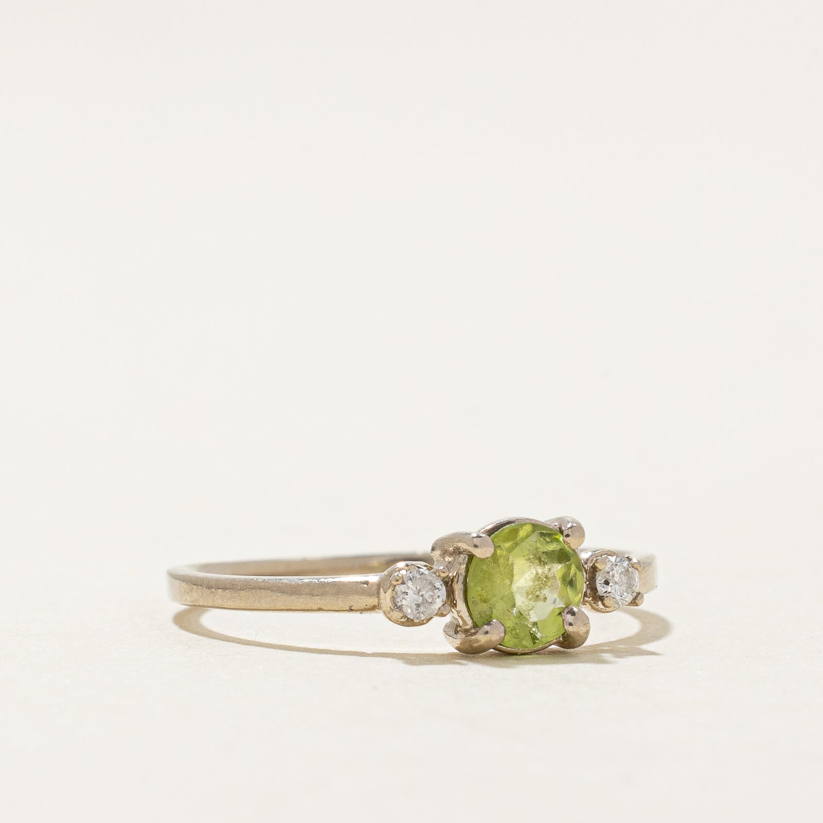 Exquisite 0.34ct Round Cut Peridot & 0.04ctw Diamond Ring - Size 5 | Elegant Birthstone Jewelry for August | Perfect for Anniversaries, Engagements & Special Occasions