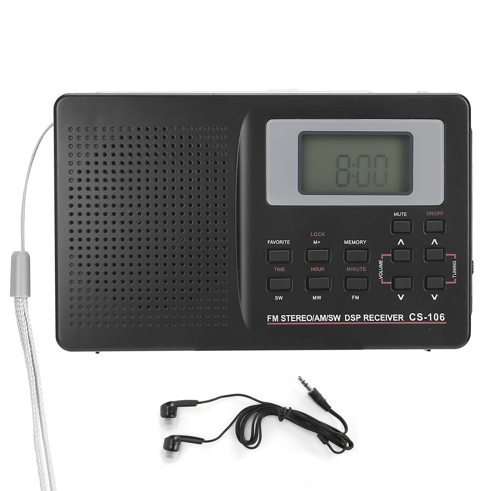 Portable CS-106 Full Band Radio - Digital AM/FM/SW/MW/LW/TV Receiver with Stereo Sound, Clock & Earphone Jack | Perfect for Travel, Camping & Emergency Use