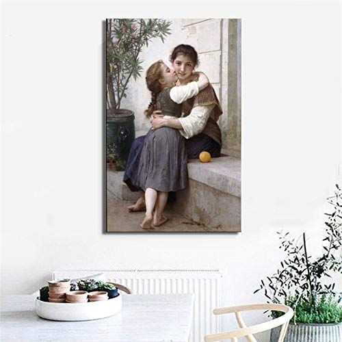 William Adolphe Bouguereau 'A Little Coaxing' Canvas Art Print - 45x65cm French Aestheticism Wall Painting - Perfect for Living Room, Bedroom & Office Decor