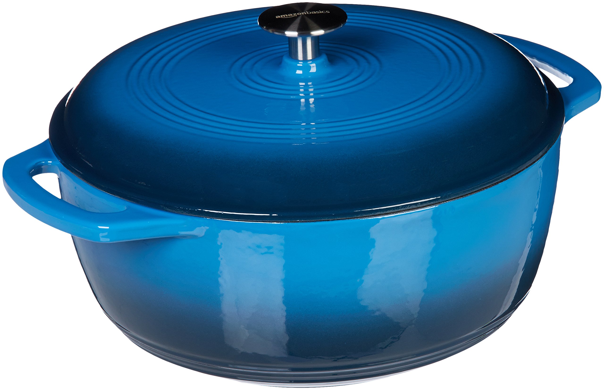 Amazon Basics Enameled Cast Iron Dutch Oven with Lid - 4.3 Quart, Blue - Perfect for Braising, Stewing, Baking & Serving Dishes