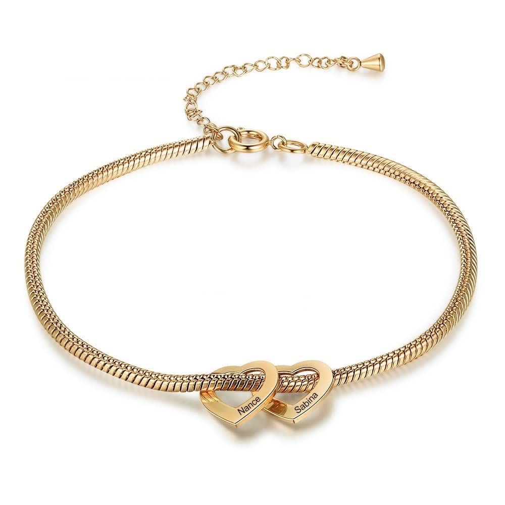 Personalized Women's Ankle Bracelets with 2-6 Names - Engraved Heart Anklet Jewelry for Her, Wife, Mom, Girlfriend & Family - Perfect for Birthdays, Anniversaries & Mother's Day Gifts