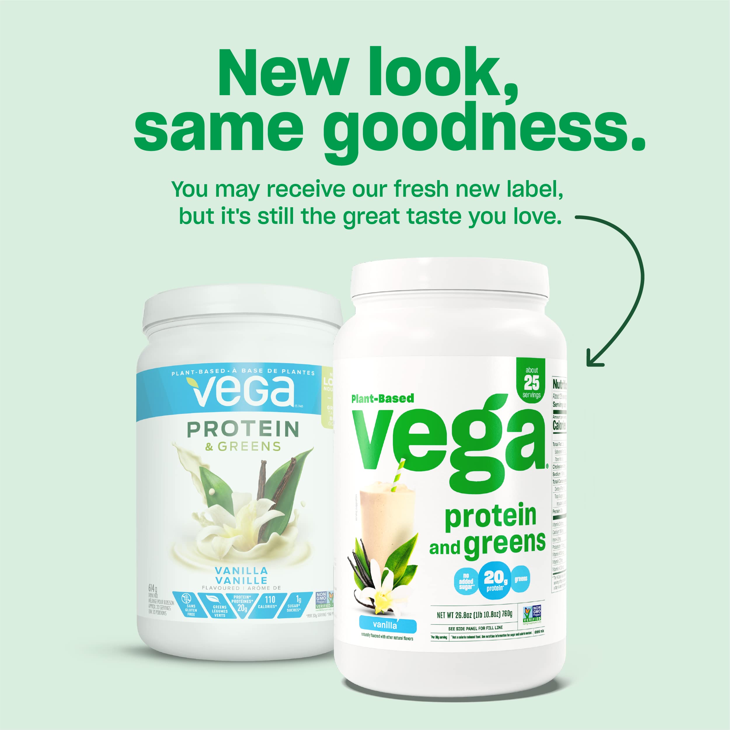 Vega Protein and Greens Vanilla Protein Powder - 20g Plant-Based Vegan Protein with Superfoods, Non-GMO, Pea Protein for Men & Women, 1.2 lb (Packaging May Vary) | Post-Workout Recovery & Meal Replacement Shake