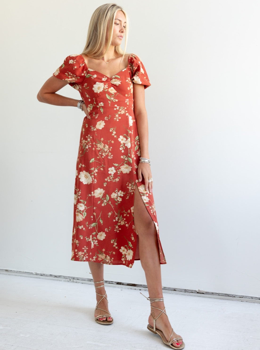 Janie Floral Dress in Rust - Elegant Boho Summer Maxi Dress for Women | Perfect for Beach Vacations, Date Nights & Outdoor Weddings