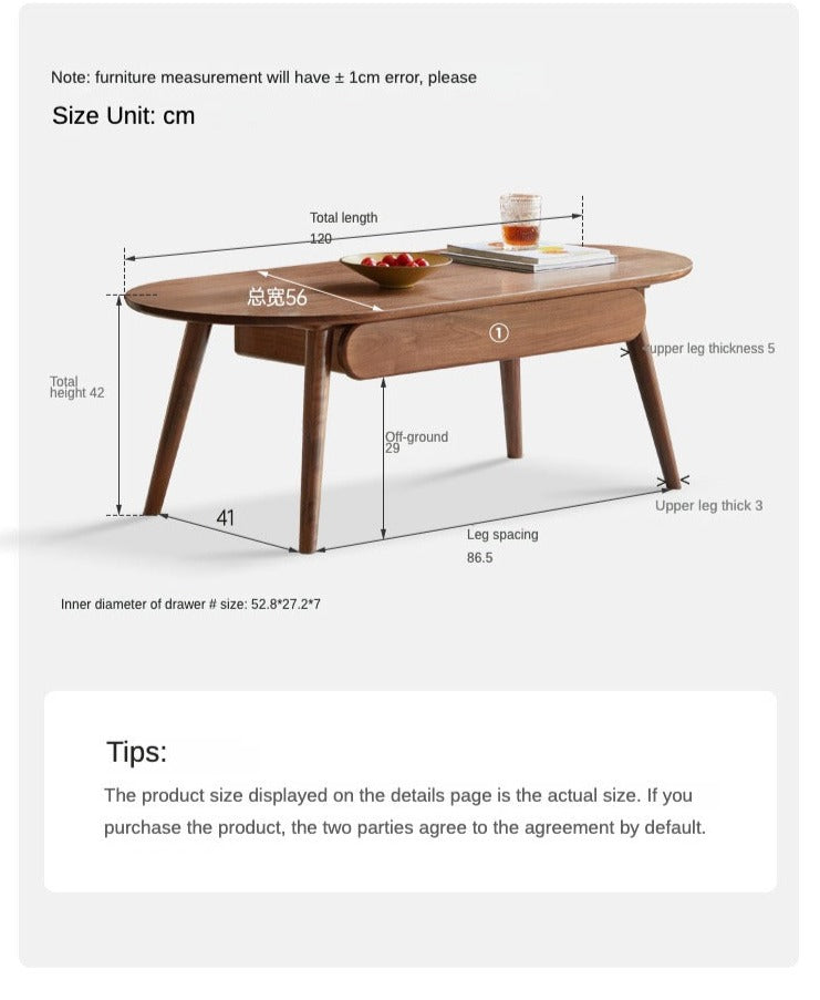 Premium Black Walnut Solid Wood Coffee Table - Modern Living Room Furniture for Capsule Apartments & Small Spaces - Perfect for Coffee, Reading & Relaxing