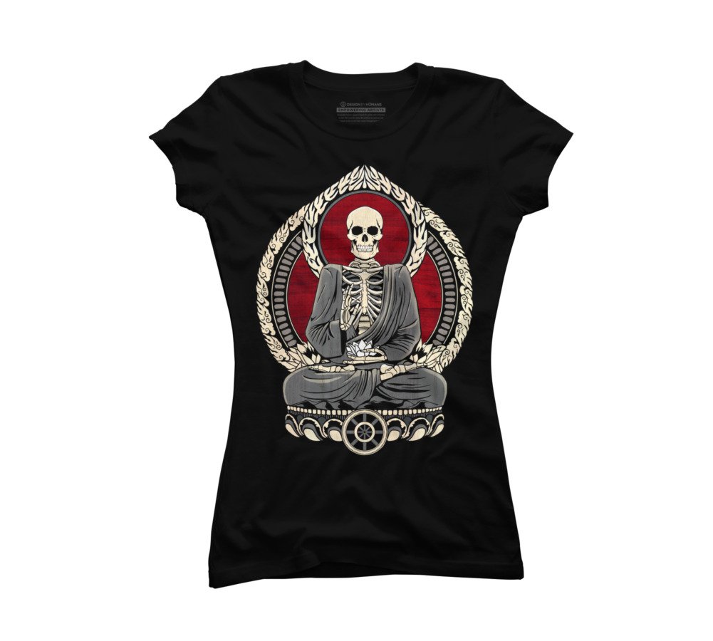 Design By Humans Junior's Starving Buddha Cherry T-Shirt by Snazzygaz - Trendy Graphic Tee for Teens - Perfect for Casual Wear, Street Style & Music Festivals