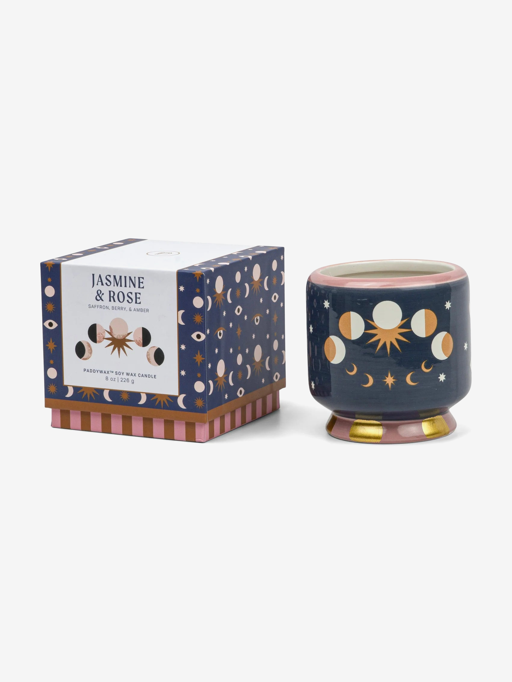 Paddywax Adopo Moon Ceramic Candle - Jasmine & Rose Scented Soy Wax Candle for Home, Bathroom, and Relaxation | Aromatherapy Gift Idea