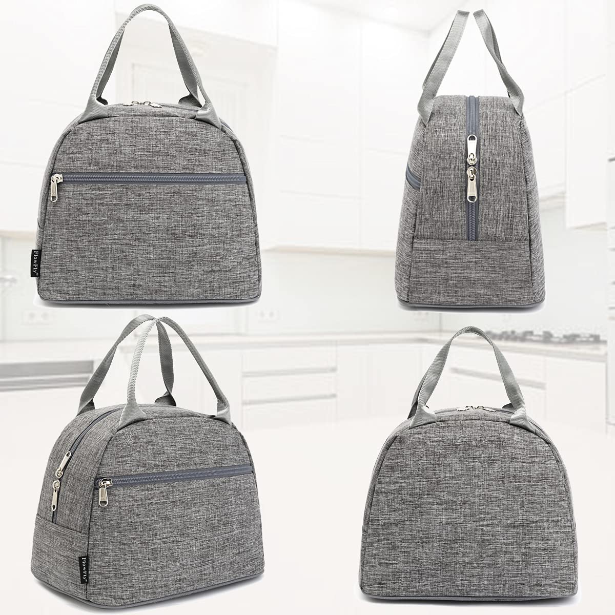 FlowFly Insulated Lunch Bag Tote - Reusable Cooler Lunch Box Organizer for Women & Men (Heather Grey) - Perfect for Work, School, Picnics & Outdoor Activities