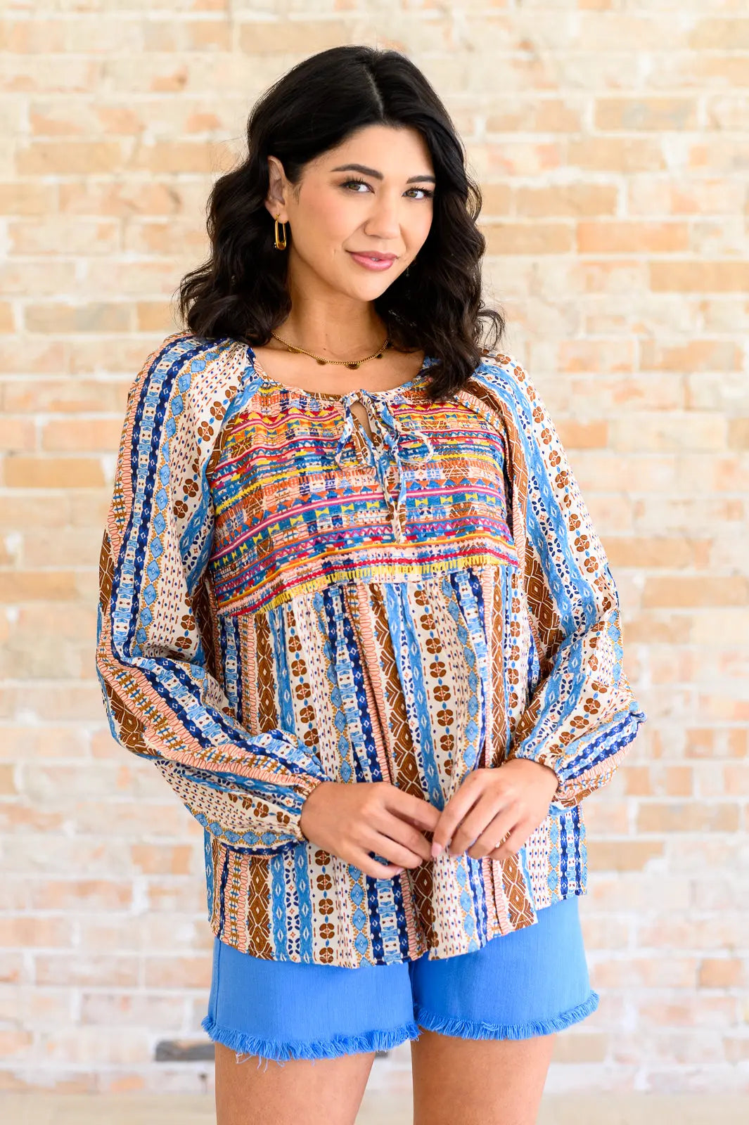 Open Sky Boho Tunic in Navy Mauve - Flowy Casual Blouse for Women, Beach Cover Up, Summer Festival Outfit, Yoga & Vacation Wear