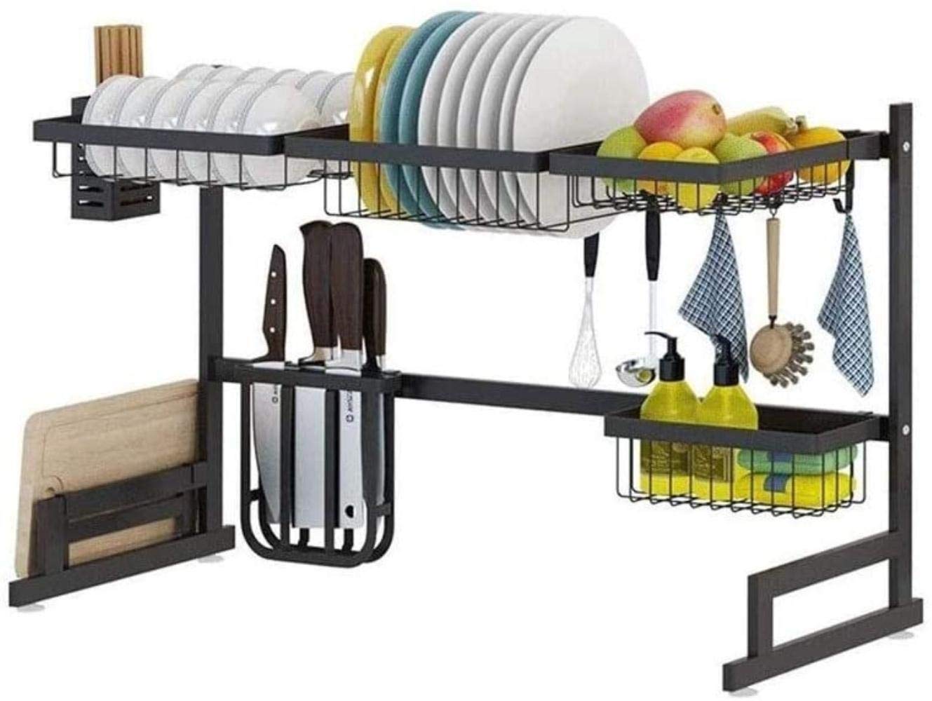 HongLianRiven Dish Drying Rack - Plastic Cutlery Drainer with Drip Tray, Chopstick Holder & Cutting Board Storage - Space Saving Kitchen Organizer for Plates, Bowls & Utensils - Perfect for Small Kitchens, Apartments & Dish Drying Needs