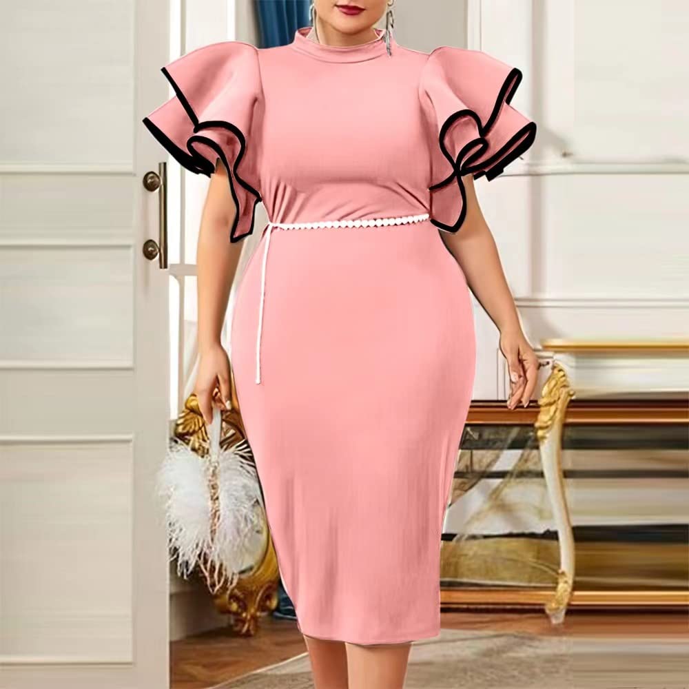 Cololura Plus Size Ruffle Sleeve Peplum Bodycon Dress - Elegant Formal Evening Gown for Women, Perfect for Parties, Prom, Cocktail Events & Special Occasions