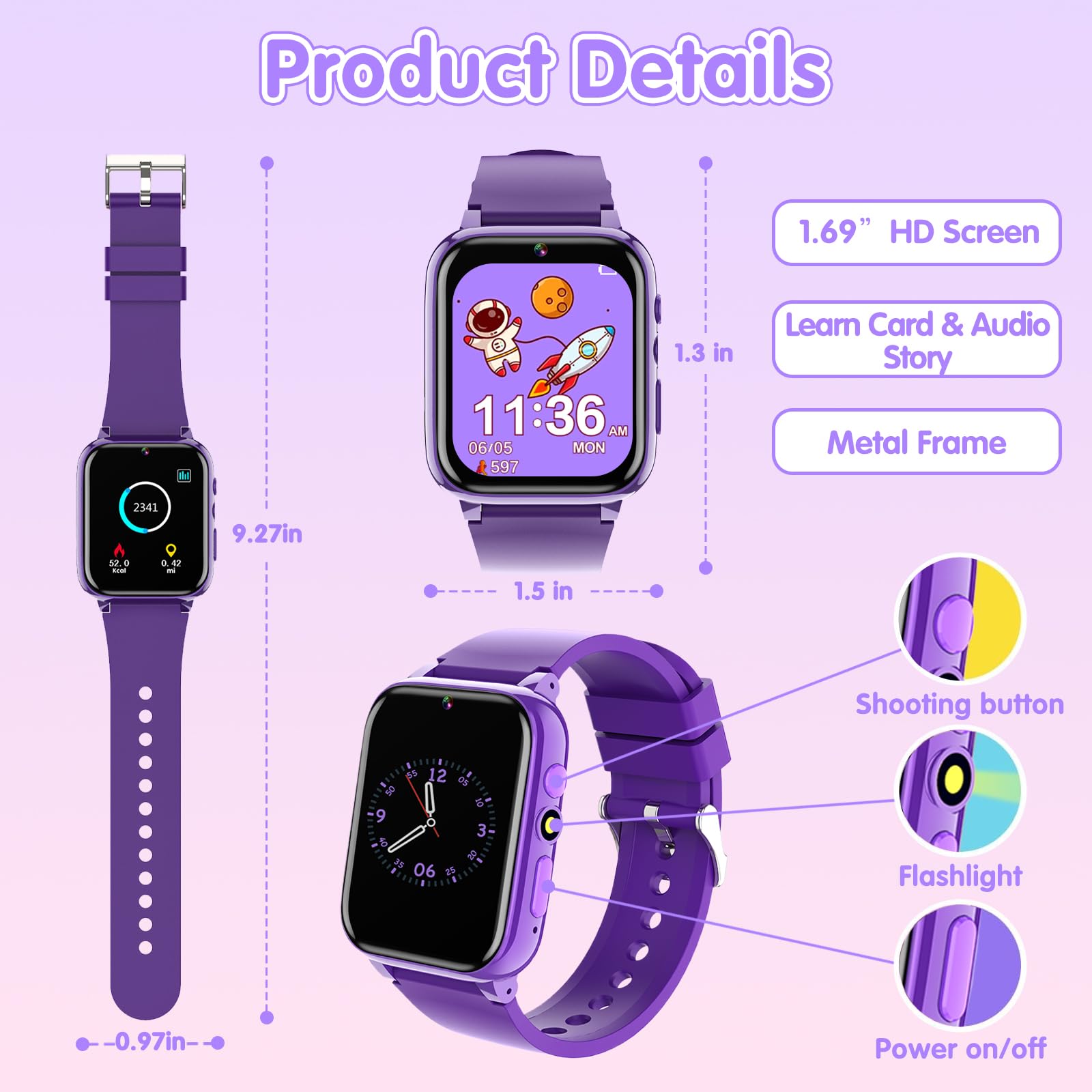 Kids Smart Watch with 26 Games, Camera, Music Player & Audiobooks - Waterproof GPS Tracker for Boys & Girls Ages 3-12 (Purple) | Perfect for Outdoor Play, Learning & Parental Monitoring