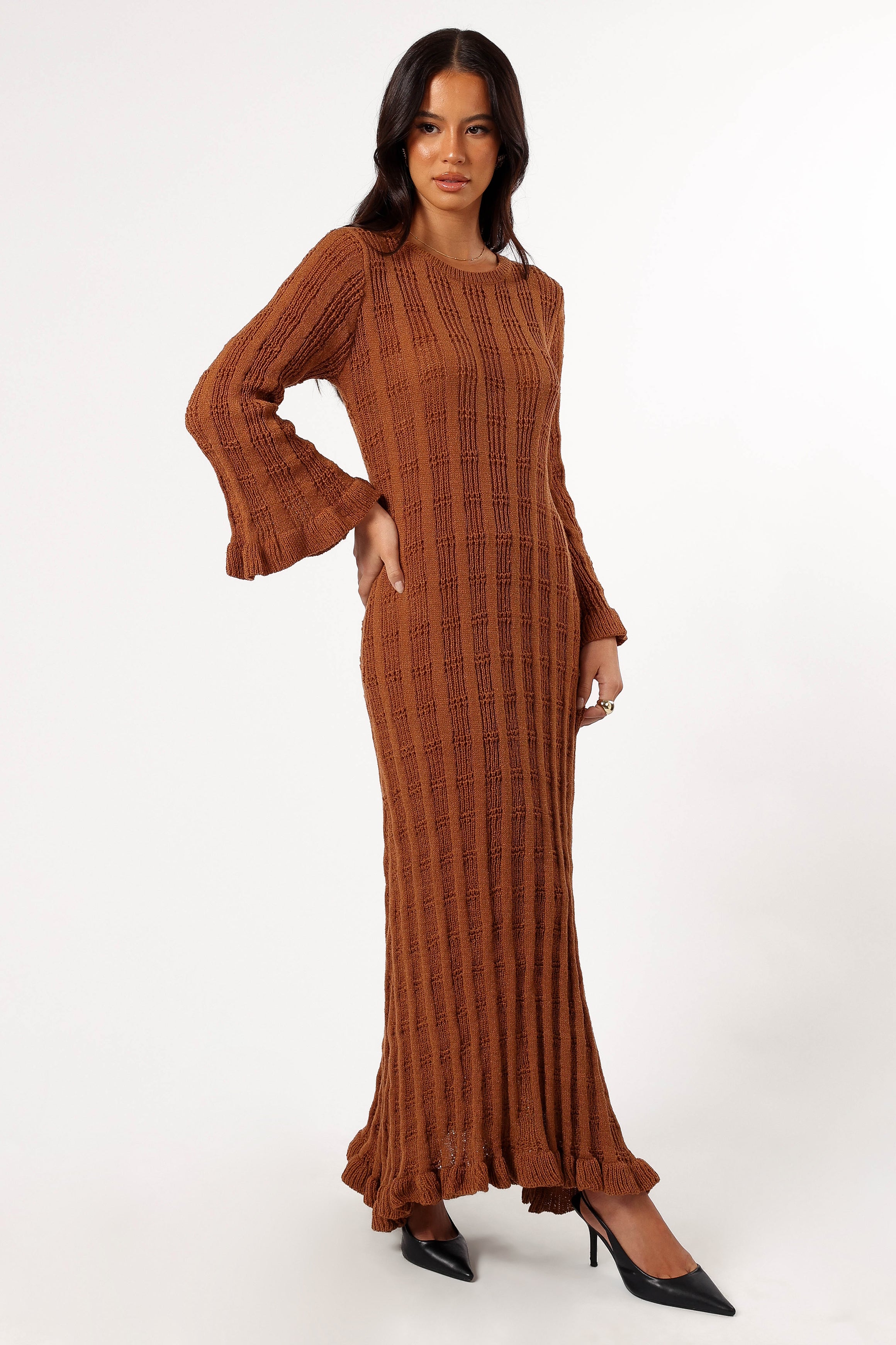 Colter Women's Long Sleeve Maxi Dress in Bronze - Elegant Boho Style for Fall/Winter, Perfect for Casual Outings, Date Nights & Holiday Parties