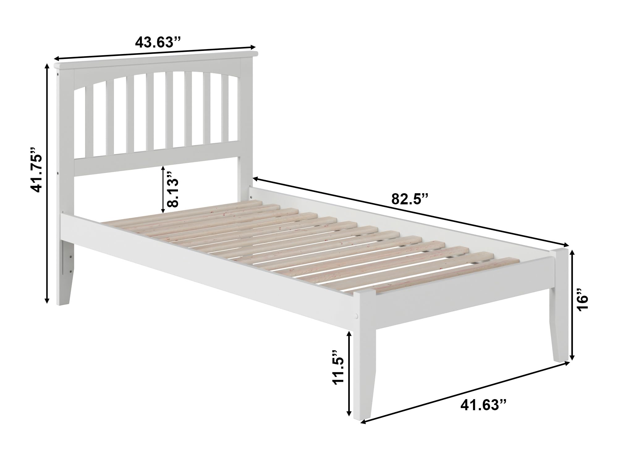 AFI Mission Twin XL Platform Bed with USB Charger - Modern White Wooden Frame for Small Spaces - Perfect for Dorm Rooms, Apartments & Guest Bedrooms