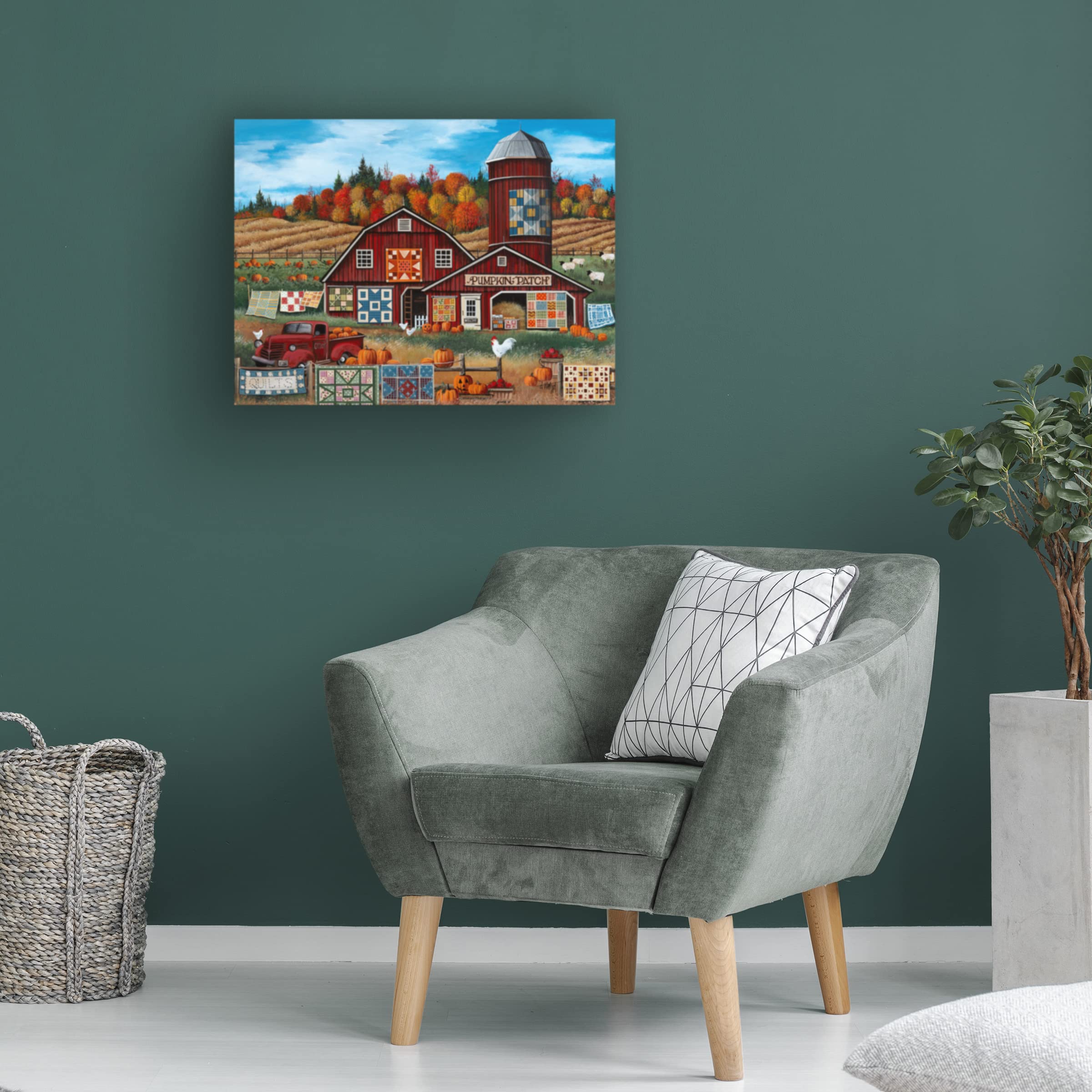 Debbi Wetzel 'Pumpkin Patch Farm' Canvas Wall Art Print - 35x47 Inches Countryside Landscape Painting for Living Room, Bedroom & Office Decor