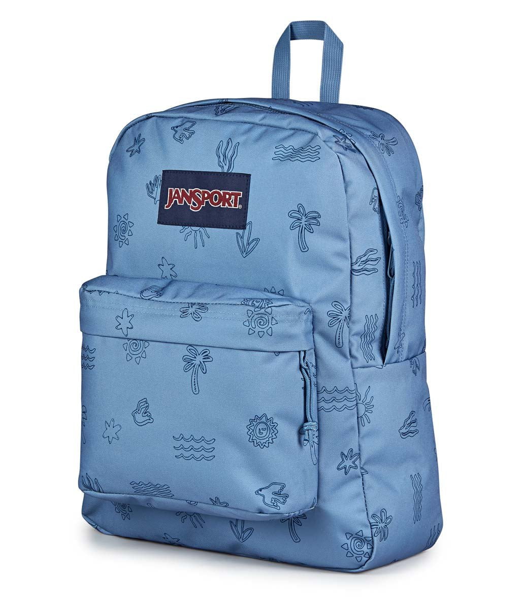 JanSport SuperBreak Plus Backpack - Lightweight Laptop Backpack for School & Travel, Durable Water-Resistant Design, Sunny Sketches Blue Print | Perfect for College Students, Commuters & Outdoor Adventures