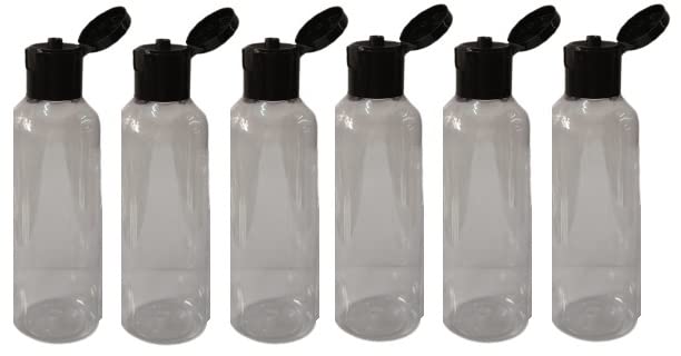 M.C. PIPWALA 100ml Clear PET Plastic Round Bottles with Black Flip Top Cap - Leak Proof Squeeze Containers for Cosmetics, Travel & DIY (Pack of 6) | Perfect for Toiletries, Essential Oils, Hair Dye & Liquid Soap Storage