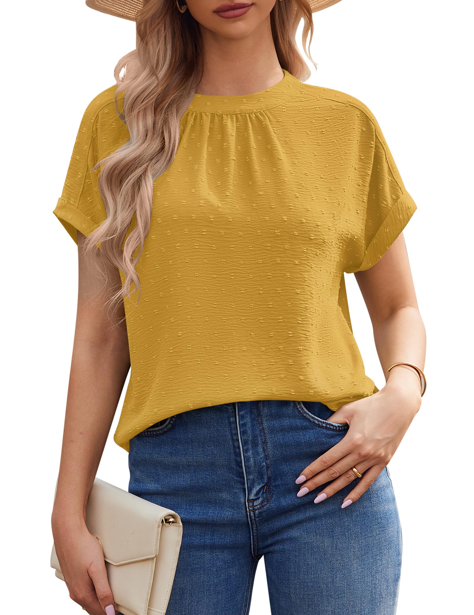 Women's Swiss Dot Chiffon Blouse - Dressy Casual Short Sleeve Top for Business & Summer Wear | Office, Date Night, Cocktail Party Outfits