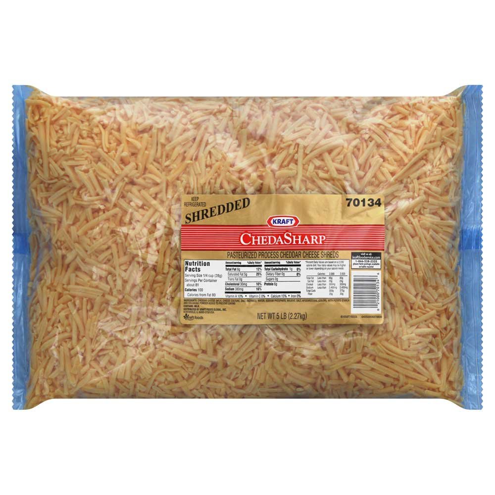 Kraft Shredded Sharp Cheddar Cheese - 5 Pound Resealable Bag (4 Pack) - Perfect for Nachos, Pizza & Casseroles - Bulk Cheese for Restaurants & Home Cooking
