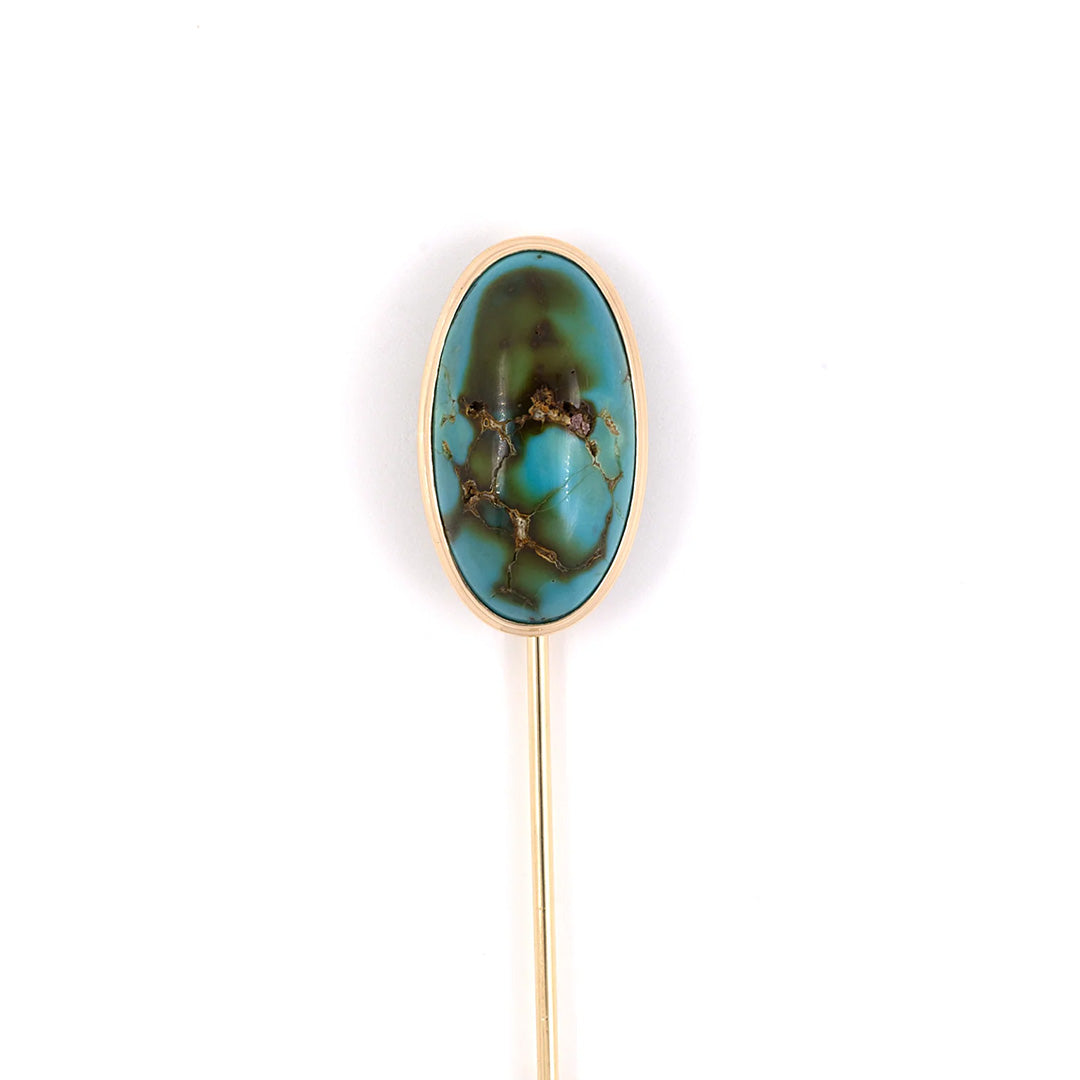 Victorian Style Turquoise Elongated Oval Stick Pin - Vintage Jewelry for Women, Antique Brooch for Shawls & Scarves, Perfect for Weddings & Special Occasions