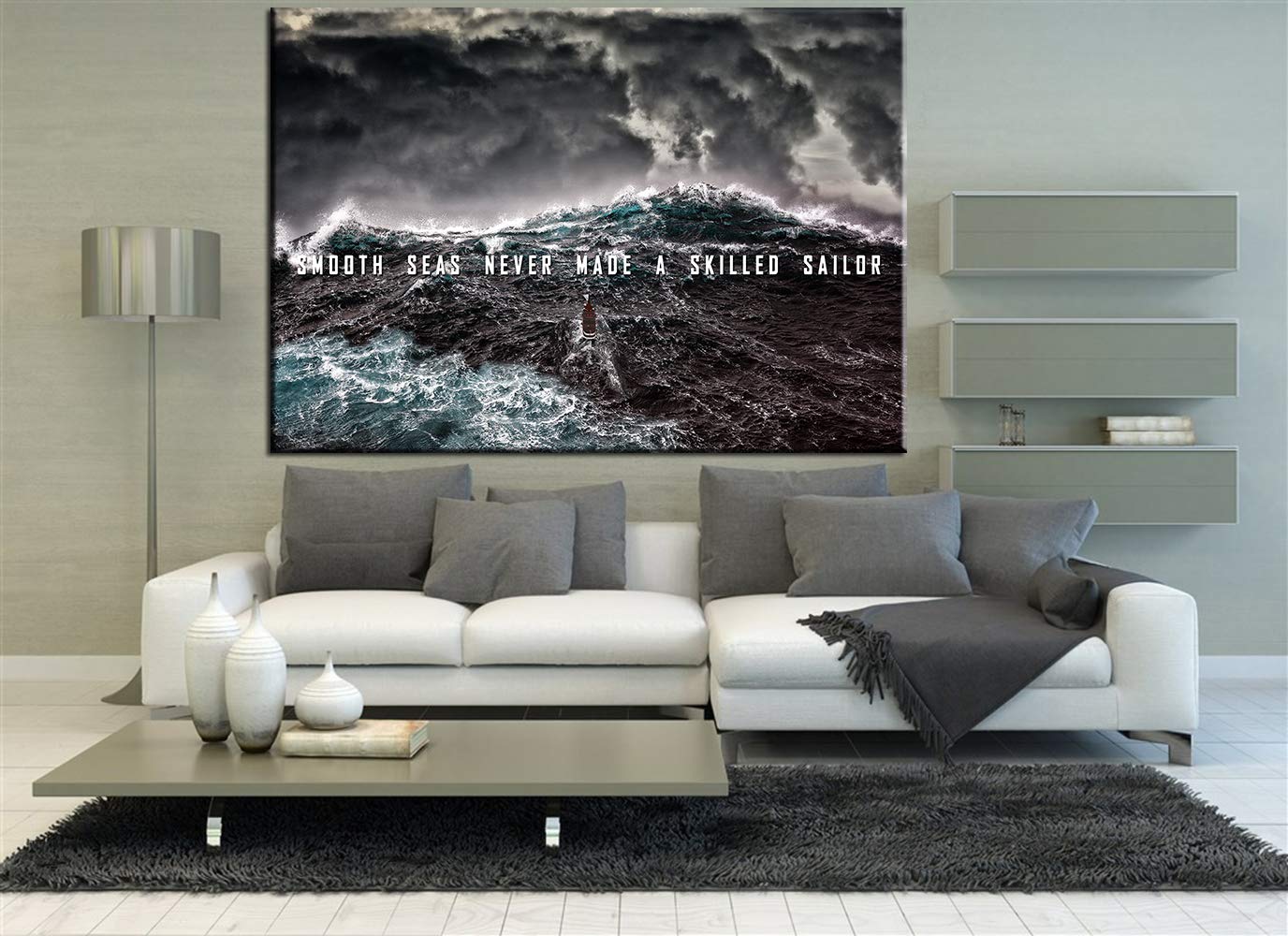 Motivational Wall Art - 'Smooth Seas Never Made A Skilled Sailor' Inspirational Office & Home Decor (28''H x 40''W) - Perfect for Living Room, Bedroom & Workspace Encouragement