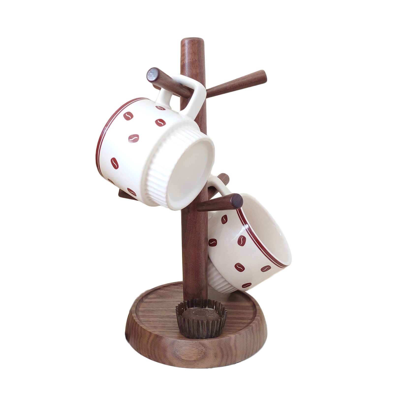 Wooden Coffee Mug Tree Holder with 6 Hooks - Countertop Tea Cup Organizer for Kitchen, Cafe & Bar - Rustic Brown Display Stand for Mugs, Cups & Kitchen Utensils - Perfect for Home, Office or Restaurant Use