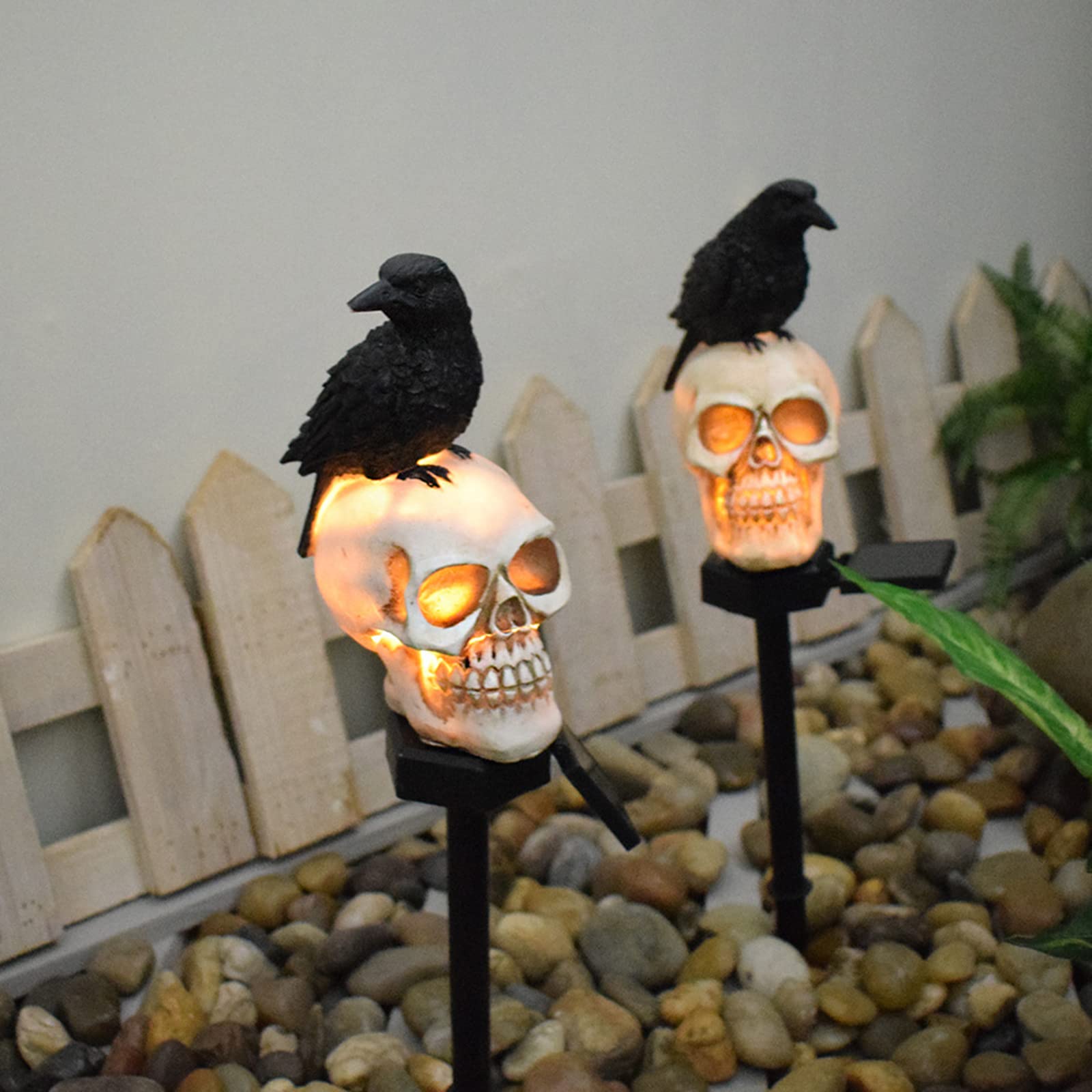 Halloween Solar Garden Lights Outdoor - Waterproof Skull Crow LED Stake Lights for Lawn, Patio, Backyard | Solar Powered Halloween Decorations for Yard, Pathway & Party Decor