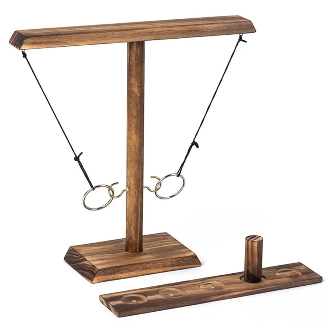 Premium Wooden Ring Toss Game Set for Adults - Classic Hook and Ring Toss Drinking Game with Shot Ladder - Fun Party Games for Backyard, Bar, Camping & Tailgating (Brown)