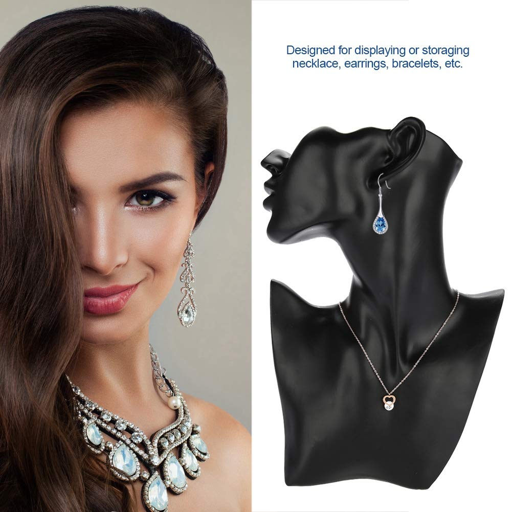 Elegant Black Jewelry Display Mannequin Bust Stand - Necklace & Earring Holder for Pendant Jewelry - Perfect for Boutique, Retail Store, and Trade Show Displays
