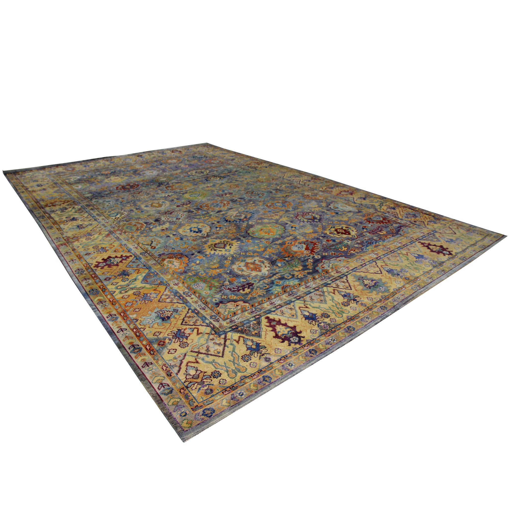 Blue Transitional Wool Rug 11'9 x 18'2 - Soft Handmade Area Rug for Living Room, Bedroom & Office - Perfect for Home Decor and Cozy Spaces