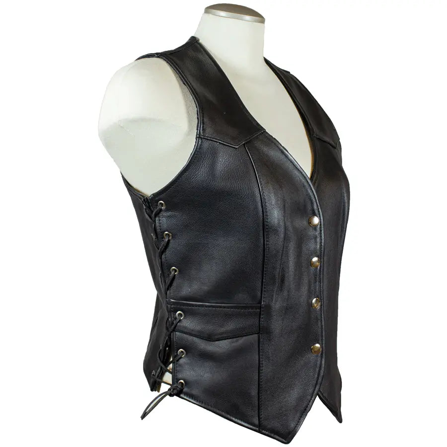 Open Road Women's Western Style Leather Vest - Cowhide Biker Jacket for Casual Wear & Outdoor Adventures | Perfect for Rodeo, Motorcycle Riding & Country Fashion