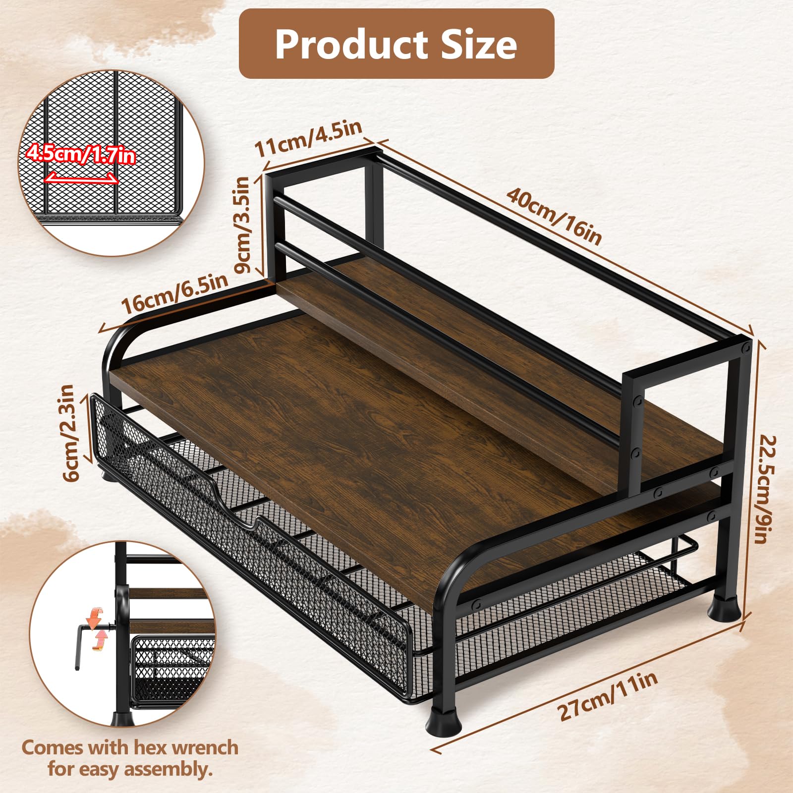 3-Tier Coffee Syrup Rack Organizer - Holds 8 Bottles & 35 K-Cups | Space-Saving Storage for Coffee Bars, Kitchens & Home Cafes | Perfect for Syrups, Wine Bottles, Salad Dressings & Coffee Pod Organization