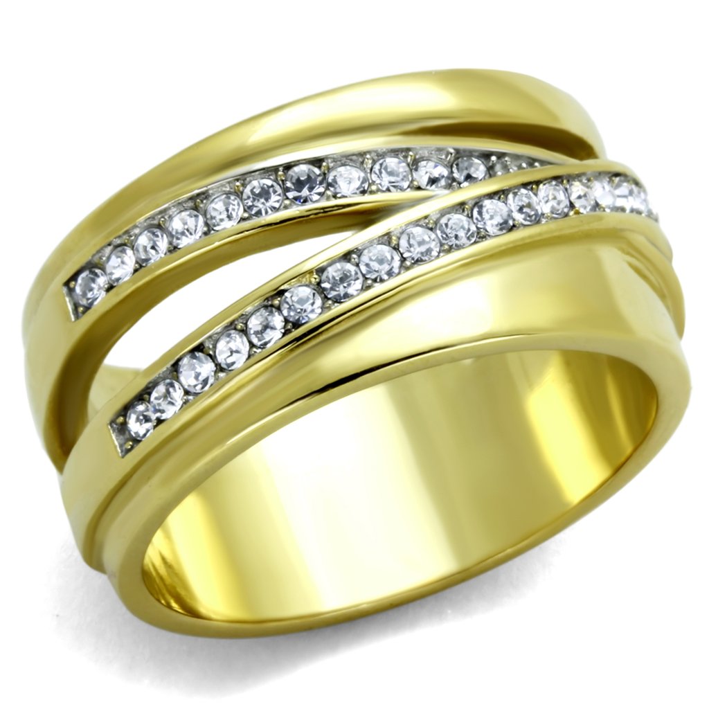 Marimor Women's 316 Stainless Steel Gold Plated Pave Crystal Fashion Ring for Anniversary, Wedding, Engagement & Everyday Wear - Elegant Jewelry Gift for Her