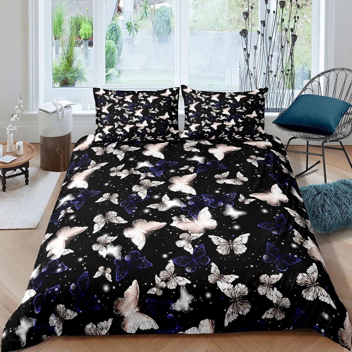 Feelyou Butterfly Duvet Cover Set - Soft Luxury Galaxy Print Bedding for Kids, Girls & Teens - Twin Size with Zipper Closure - Perfect for Bedroom Decor, Birthday Gifts & Cozy Sleep