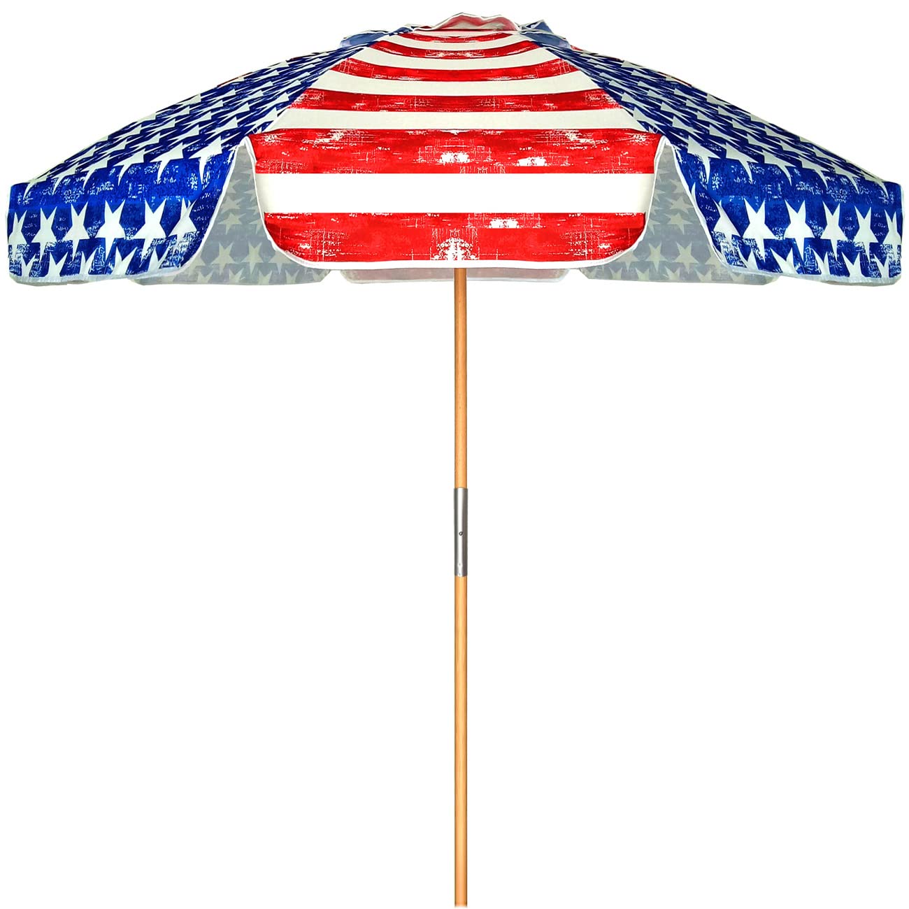 AMMSUN 7.5ft Heavy Duty Commercial Grade Beach Umbrella - High Wind Resistant with Air Vent, Ash Wood Pole & Carry Bag, UPF 50+ Sun Protection (American Flag Design) - Perfect for Beach, Poolside, Patio, and Outdoor Events